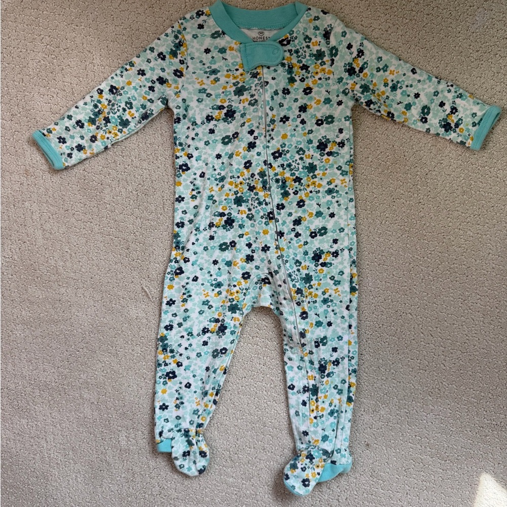 Honest Baby Blue Floral Zip Footie